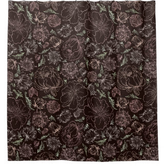 Delicate Pink Botanical Line Art Vintage Floral Shower Curtain