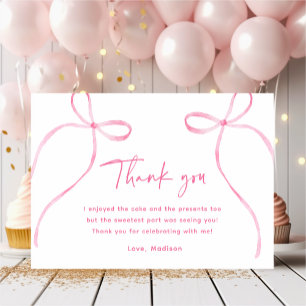 Delicate Pink Bow Birthday Thank You Card