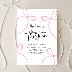 Delicate Pink Bow Coquette 13th Birthday Invitation