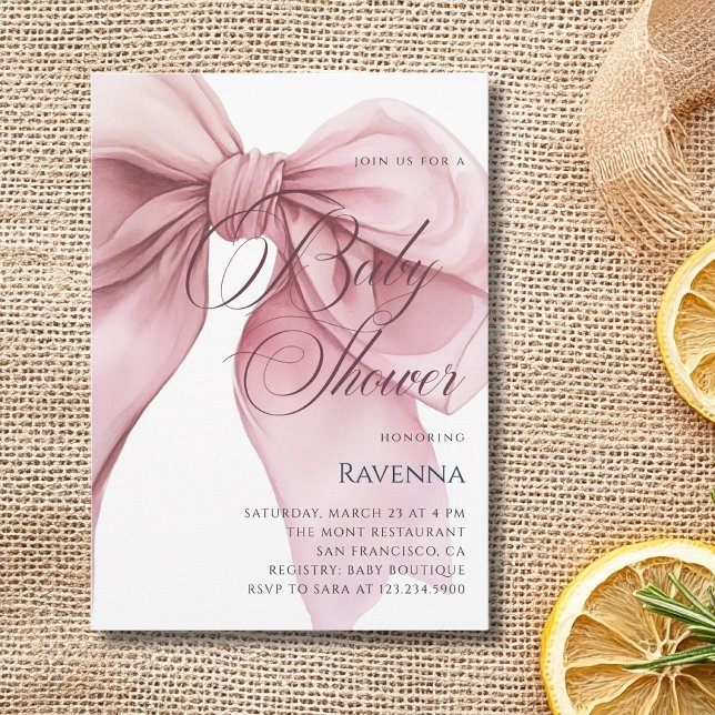 Delicate Pink Bow Simple Template Baby Shower (Creator Uploaded)
