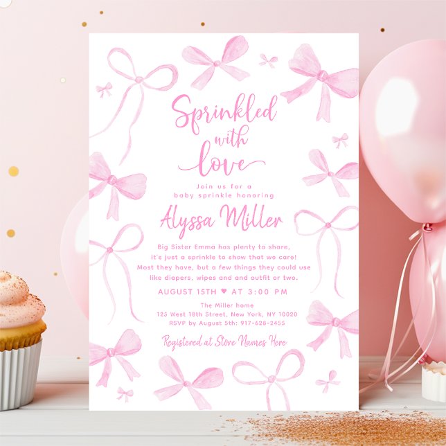 Delicate Pink Bows Girl Baby Sprinkle Invitation (Creator Uploaded)