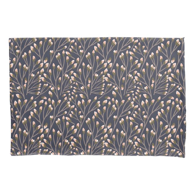 Delicate Pink Buds on Brown Branches Pillowcase (Front-Left)