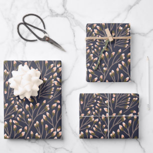 Delicate Pink Buds on Brown Branches Wrapping Paper Sheet
