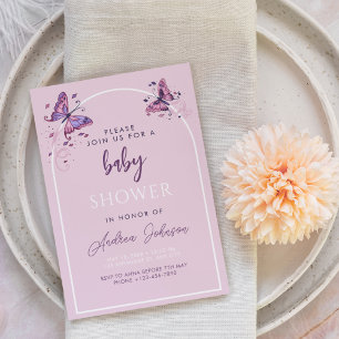 Delicate Pink Butterflies Girl Baby Shower Party Invitation