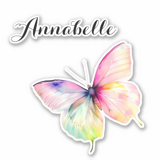 Delicate Pink Butterfly in Pastel Rainbow Colours (Front)