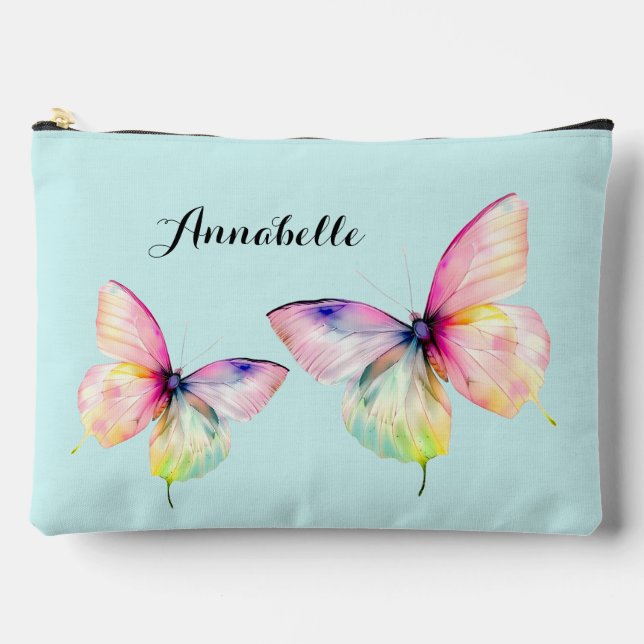 Delicate Pink Butterfly in Pastel Rainbow Colours Accessory Pouch (Front)