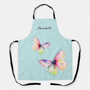 Delicate Pink Butterfly in Pastel Rainbow Colours Apron