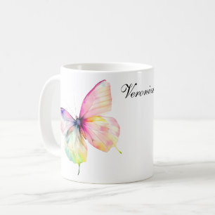 Delicate Pink Butterfly in Pastel Rainbow Colours Coffee Mug