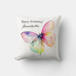 Delicate Pink Butterfly in Pastel Rainbow Colours Cushion