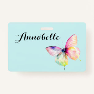 Delicate Pink Butterfly in Pastel Rainbow Colours ID Badge