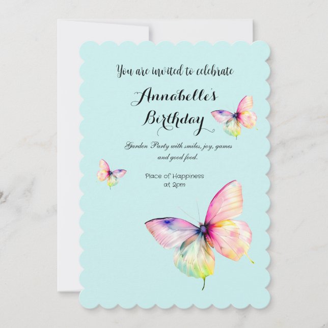 Delicate Pink Butterfly in Pastel Rainbow Colours Invitation (Front)
