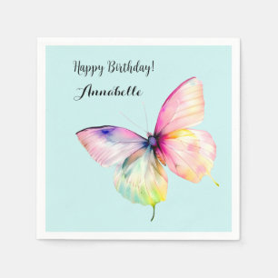 Delicate Pink Butterfly in Pastel Rainbow Colours Napkin
