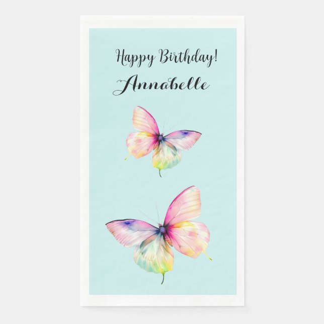 Delicate Pink Butterfly in Pastel Rainbow Colours Napkin (Front)