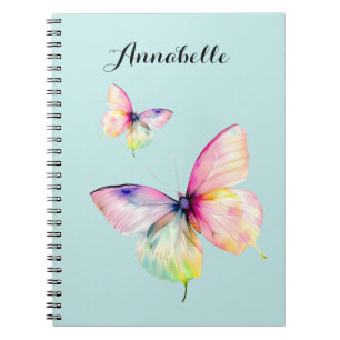 Delicate Pink Butterfly in Pastel Rainbow Colours Notebook