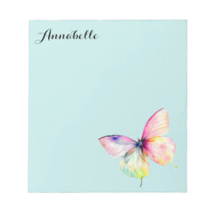 Delicate Pink Butterfly in Pastel Rainbow Colours Notepad