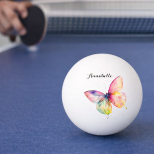 Delicate Pink Butterfly in Pastel Rainbow Colours Ping Pong Ball