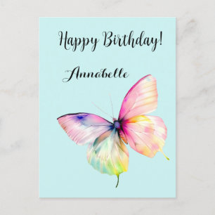 Delicate Pink Butterfly in Pastel Rainbow Colours Postcard