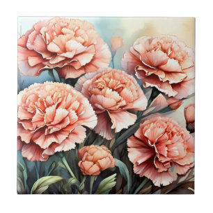 Delicate Pink Carnations Ceramic Tile