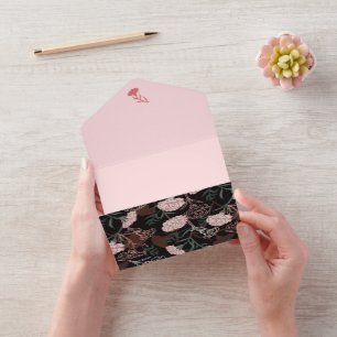 Delicate Pink Carnations with Green Leaves Floral All In One Invitation