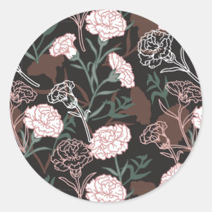  Delicate Pink Carnations with Green Leaves Floral Classic Round Sticker