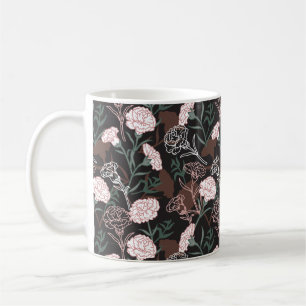  Delicate Pink Carnations with Green Leaves Floral Coffee Mug