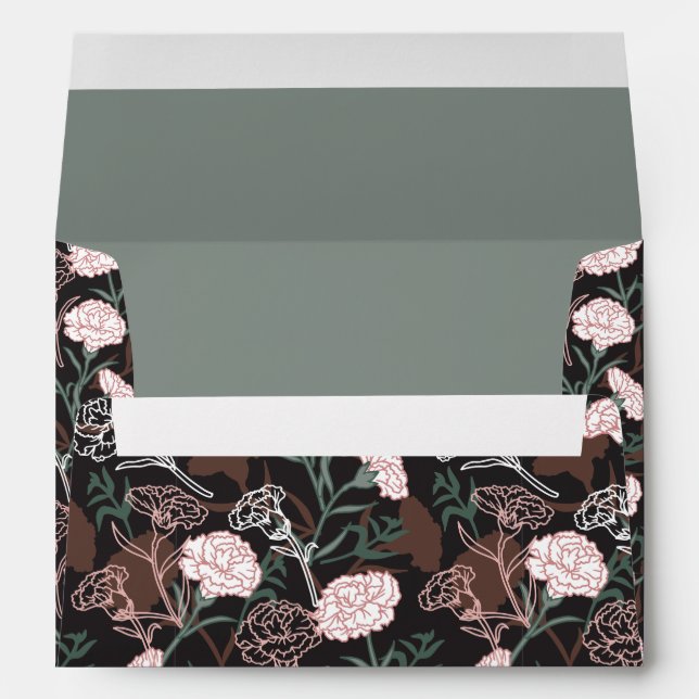  Delicate Pink Carnations with Green Leaves Floral Envelope (Back (Bottom))
