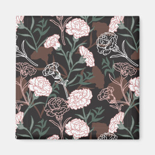 Delicate Pink Carnations with Green Leaves Floral Magnet