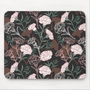 Delicate Pink Carnations with Green Leaves Floral Mouse Pad