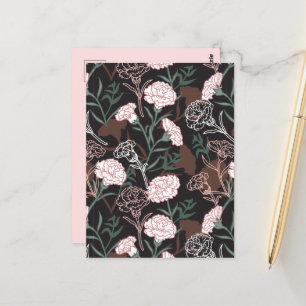 Delicate Pink Carnations with Green Leaves Floral Postcard