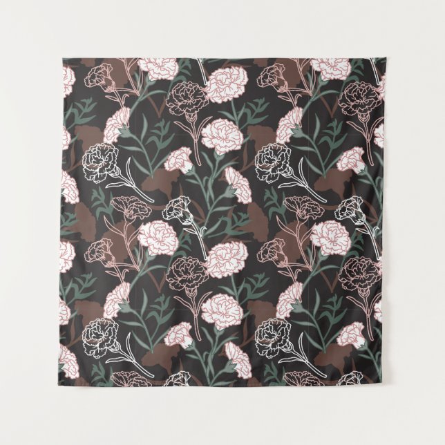  Delicate Pink Carnations with Green Leaves Floral Tapestry (Front)