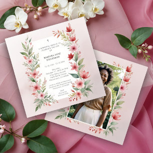 Delicate Pink Cherish Botanical Wildflower Funeral Invitation