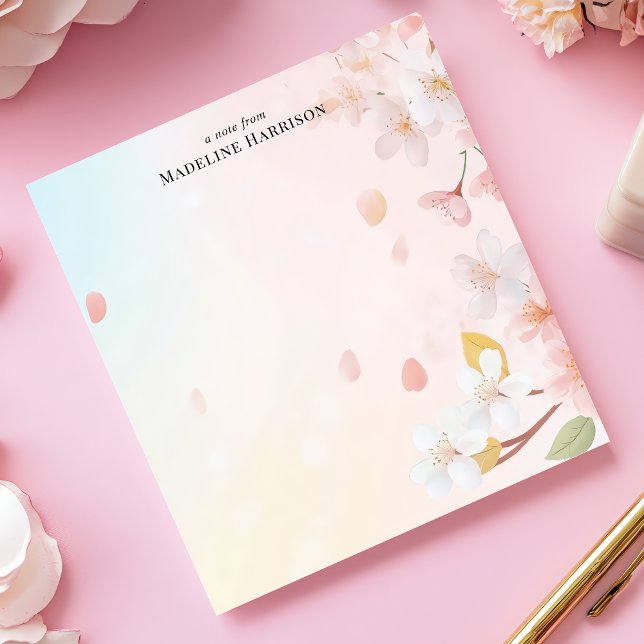 Delicate Pink Cherry Blossom Personalised Name Notepad (Creator Uploaded)