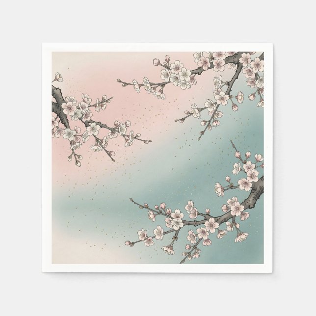 Delicate Pink Cherry Blossom Sakura Branches  Napkin (Front)