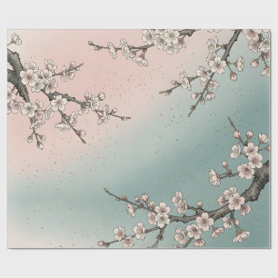 Delicate Pink Cherry Blossom Sakura Branches Wrapping Paper