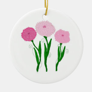 Delicate Pink Chrysanthemums Ceramic Ornament