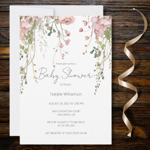 Delicate Pink Floral Baby Shower Invitation
