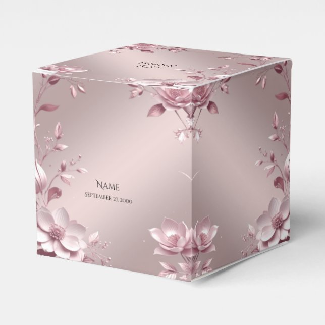 Delicate Pink Floral Favor Box (Front Side)