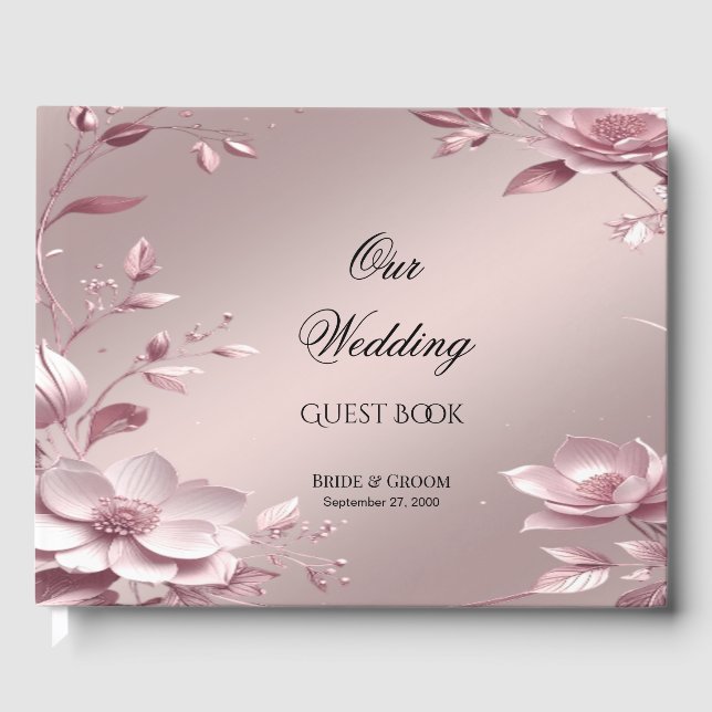 Delicate Pink Floral Frame Guest Book (Front)