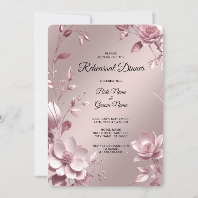 Delicate Pink Floral Frame Rehearsal Dinner Invitation (Front)