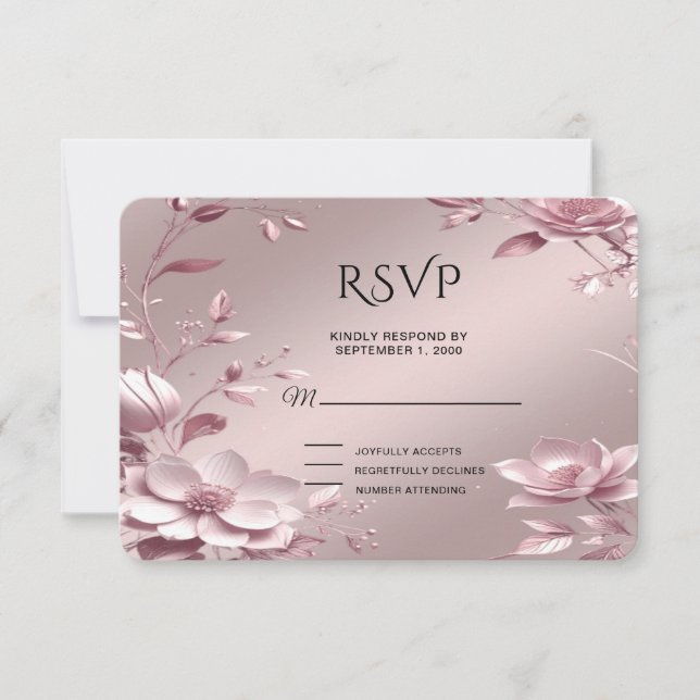 Delicate Pink Floral Frame RSVP Card (Front)