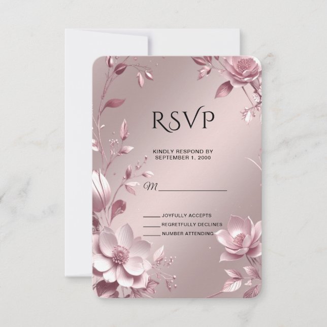 Delicate Pink Floral Frame RSVP Card (Front)