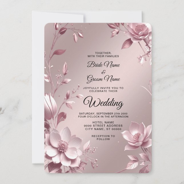 Delicate Pink Floral Frame Wedding Invitation (Front)