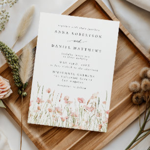 Delicate Pink Floral Meadow Wedding Invitation