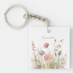 Delicate Pink Floral Name Key Ring