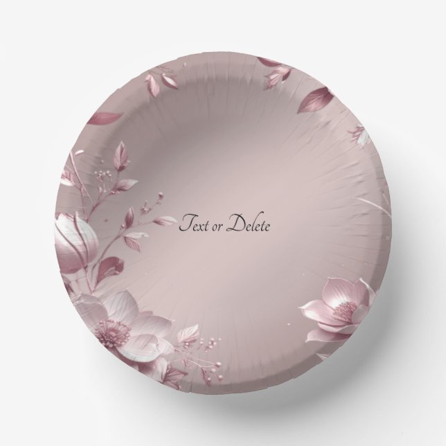 Delicate Pink Floral Paper Bowls Plate (Front)