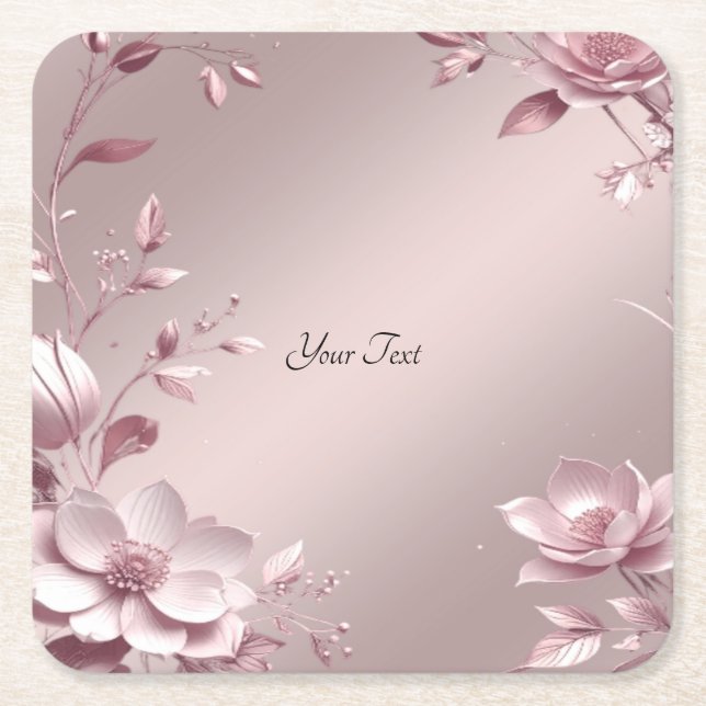 Delicate Pink Floral Paper Coaster (Front)