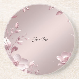 Delicate Pink Floral Sandstone Coaster