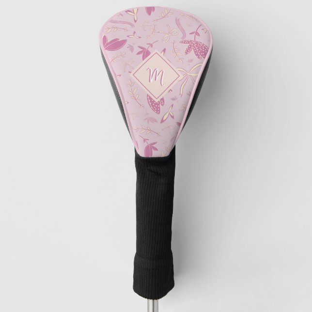Delicate Pink Florals and Bows Golf Head Cover (Front)