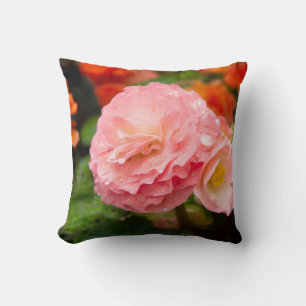 Delicate pink flower after the rain cushion