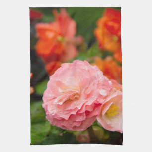 Delicate pink flower after the rain   tea towel